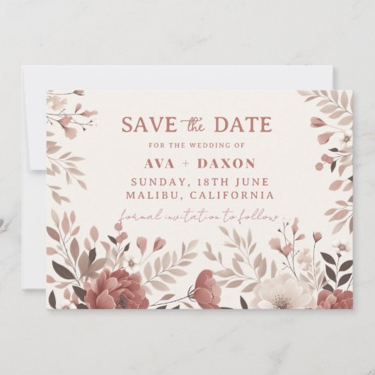 Dusty Rose Bloral Blush Wedding Save The Date (Vorderseite)