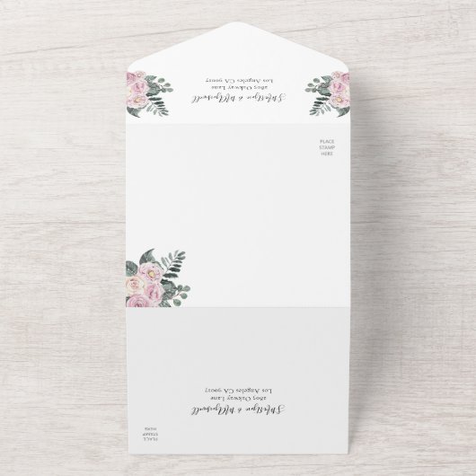 Dusty Rose Bloral Gold Circle Wedding All In One Einladung (Außenbereich)