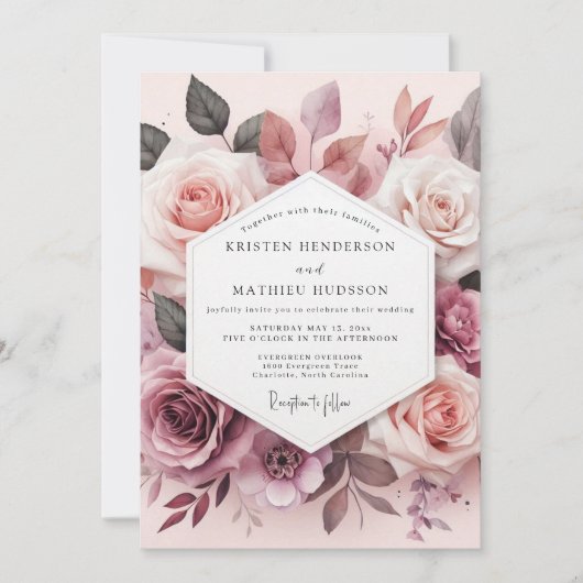 Dusty Rose Blossom Romance Wedding Einladung (Vorderseite)