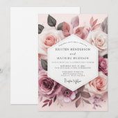 Dusty Rose Blossom Romance Wedding Einladung (Vorne/Hinten)