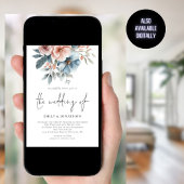 Dusty Rose & Blue Florals 3 Fotos QR Code Wedding Einladung