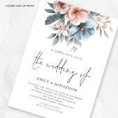 Dusty Rose & Blue Florals 3 Fotos QR Code Wedding Einladung