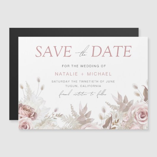 Dusty Rose Blues-Hochzeit speichern das Datum Magneteinladung (Vorne/Hinten)