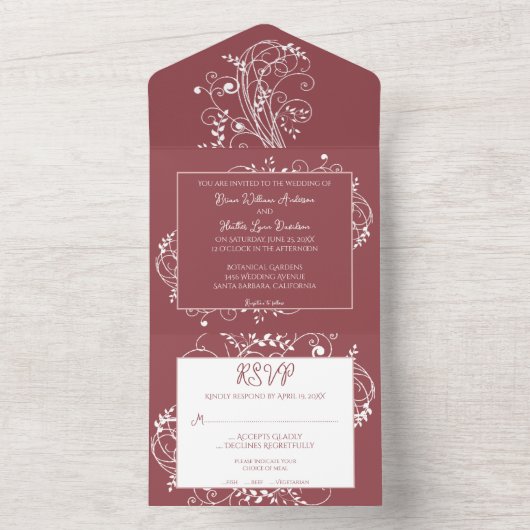 Dusty Rose Blühe Hochzeit in einer Einladung (Innen Boden)