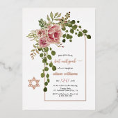 Dusty Rose Blume, Bogen Bat Mitzvah Rose Gold Folieneinladung (Vorderseite)
