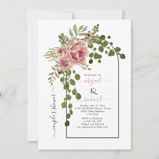 Dusty Rose Blume Bogen Hochzeitspaare Dusche Einladung (Vorderseite)