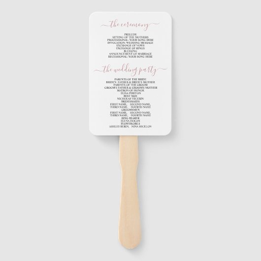 Dusty Rose Blume Bogen, Initialen Hochzeitsprogram Fächer (Rückseite)