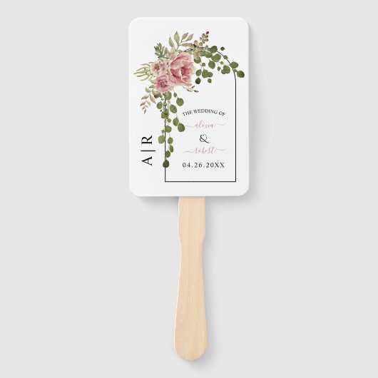 Dusty Rose Blume Bogen, Initialen Hochzeitsprogram Fächer (Vorderseite)