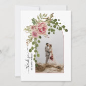 Dusty Rose Blume, Bogen mit Foto Hochzeit Dankeskarte (Vorderseite)