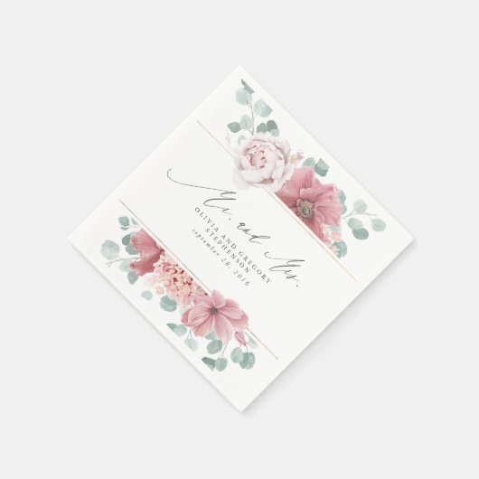 Dusty Rose Blume Elegant Botanical Mr. and Mrs. Serviette (Ecke)