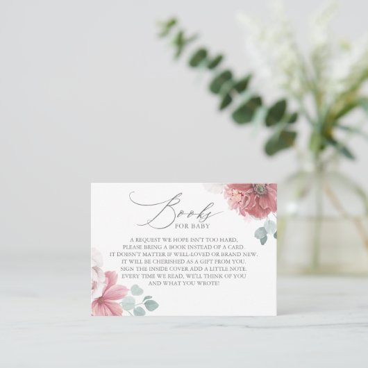 Dusty Rose Blume Elegante Bücher für Babykarte Visitenkarte (Stehend Vorderseite)