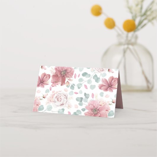 Dusty Rose Blume Elegante romantische Hochzeit Platzkarte (Rückseite)