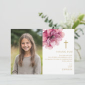 Dusty Rose Blume Foto Bestätigung Dankeskarte (Stehend Vorderseite)