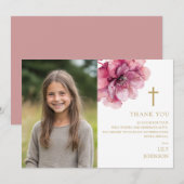 Dusty Rose Blume Foto Bestätigung Dankeskarte (Vorne/Hinten)