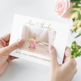 Dusty Rose Blume Girl Foto 1. Geburtstag Taufe Dankeskarte