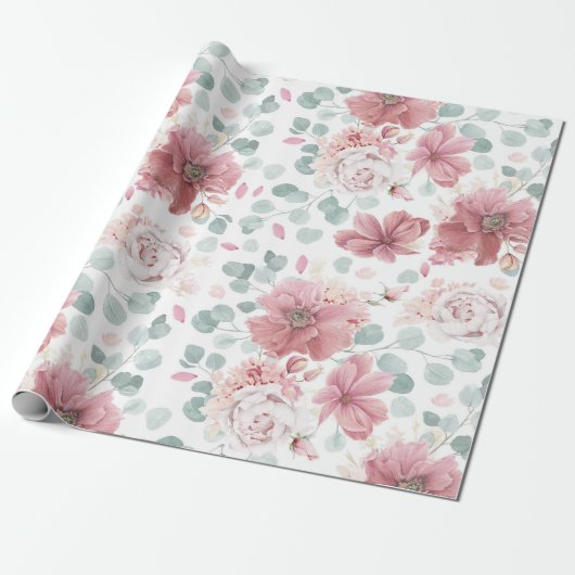 Dusty Rose Blume Muster Elegante Moderne Geschenkpapier (Ungerollt)