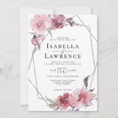 Dusty Rose Blume Pink Floral Silver Foil Hochzeit Einladung (Vorderseite)