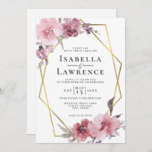 Dusty Rose Blume Rosa Blütengold Hochzeit Einladung (Vorne/Hinten)