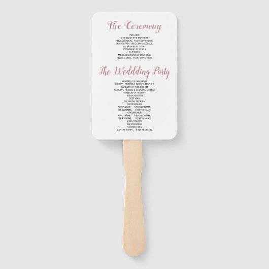 Dusty Rose Blume Typografie Hochzeitsprogramm Fächer (Rückseite)