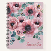 Dusty Rose Blume und Bienen Notebook Notizblock (Vorderseite)
