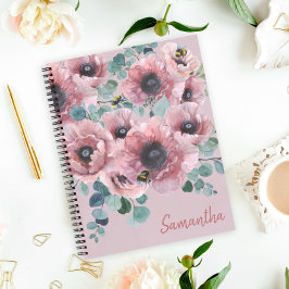 Dusty Rose Blume und Bienen Notebook Notizblock