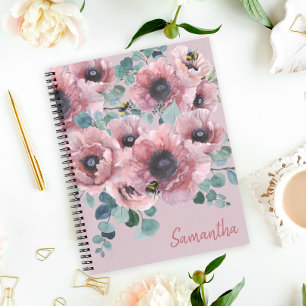 Dusty Rose Blume und Bienen Notebook Notizblock