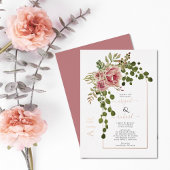 Dusty Rose Blume und Bogen Hochzeit reale Rose Gol Folieneinladung