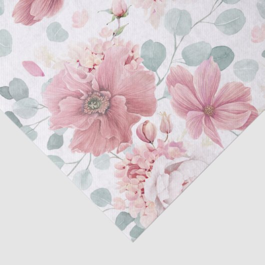 Dusty Rose Blume und Grüne Elegant Seidenpapier (Detail)