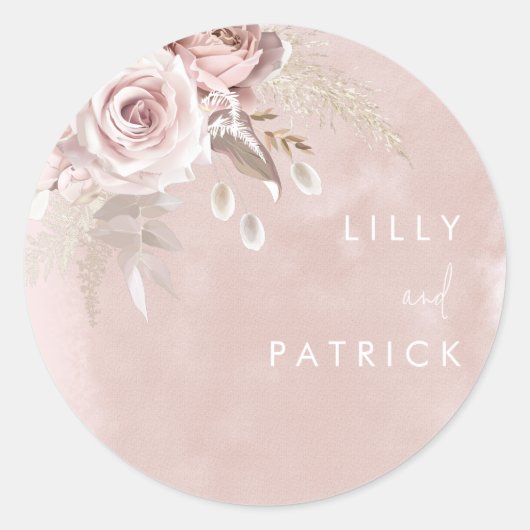 Dusty-Rose-Blume Wasserfarbenfrohe Hochzeitsfahrt Runder Aufkleber (Vorderseite)
