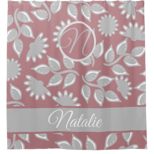 Dusty Rose Blumen - mit Monogramm Duschvorhang (Vorderseite)