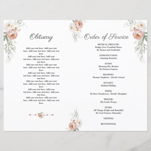 Dusty Rose Blumenbeerdigung Foto Programm (Rückseite)