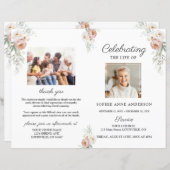 Dusty Rose Blumenbeerdigung Foto Programm (Vorne/Hinten)