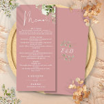 Dusty Rose Blumengrün Monogram Wedding Dinner Menükarte<br><div class="desc">Diese elegante staubige Rose florale botanische grün Blätter Hochzeitsmenü kann mit Ihren Informationen in chic Typografie personalisiert werden mit Ihren Monogramm Initialen auf der Rückseite. Entwickelt von Thisisnotme©</div>