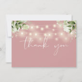 Dusty Rose Blumengrün String Lights Dankeskarte (Vorderseite)