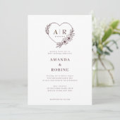 Dusty Rose Blumenherz Einladung zur Hochzeit (Stehend Vorderseite)