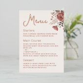 Dusty Rose Blumenmenü Gold Foil Menü Folieneinladung (Stehend vorne)