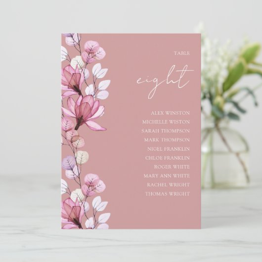 Dusty Rose Blumenmuster Tischnummer Sitzplan (Stehend Vorderseite)