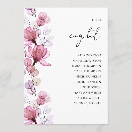 Dusty Rose Blumenmuster Tischnummer Sitzplan (Rückseite)