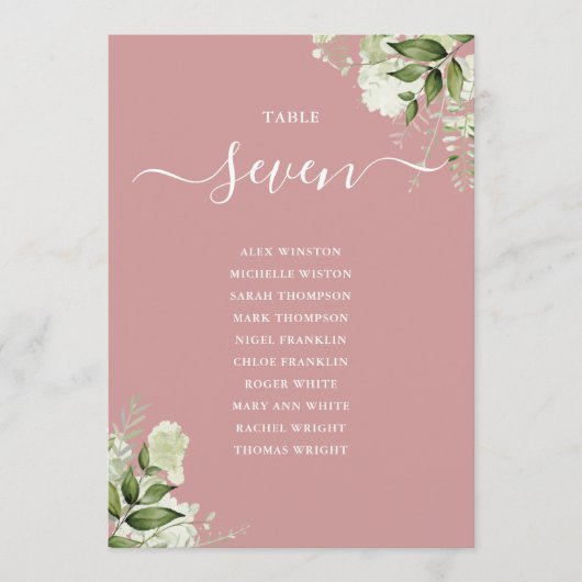 Dusty Rose Blumensitzplan Tischnummer (Vorderseite)