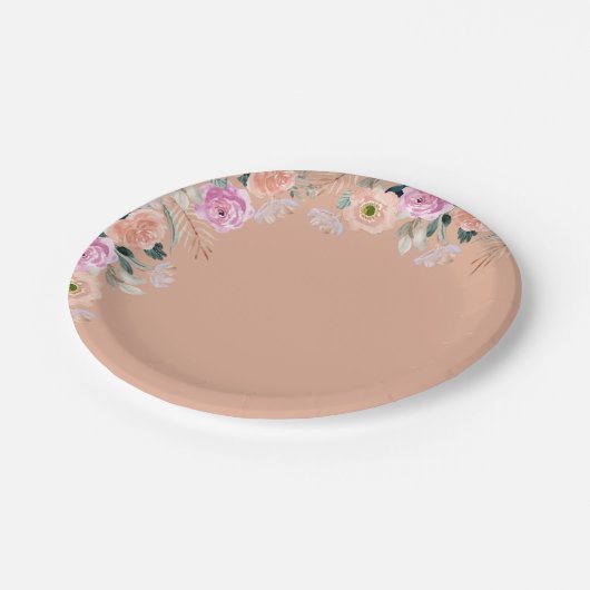 Dusty Rose Blumenstrauß Pappteller (Schrägansicht)