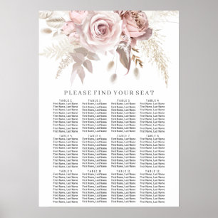 Dusty Rose Blush Bloral Wedding Chart Poster
