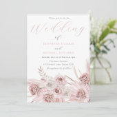 Dusty Rose Blush Boho Blume Hochzeit Einladung (Stehend Vorderseite)