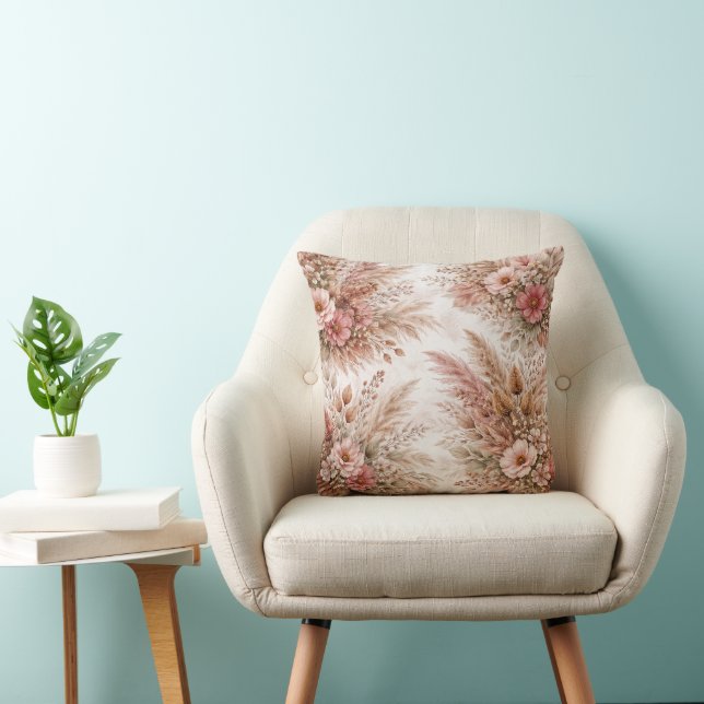 Dusty Rose & Blush Boho Blumenmuster Kissen (Stuhl )