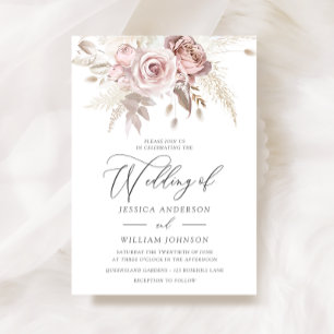 Dusty Rose Blush Boho Pink Elfenbeinblütenhochzeit Einladung