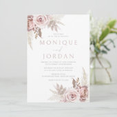 Dusty Rose Blush Boho Wedding Einladung (Stehend Vorderseite)