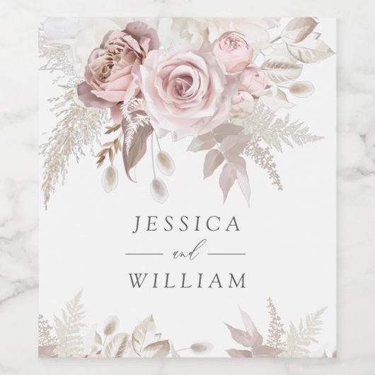 Dusty Rose Blush Elfenbeinblume Hochzeitsempfang Weinetikett (Einzelnes Label)