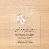 Dusty Rose Blush Floral Ampersand Wedding Acryleinladungen (Vorderseite)