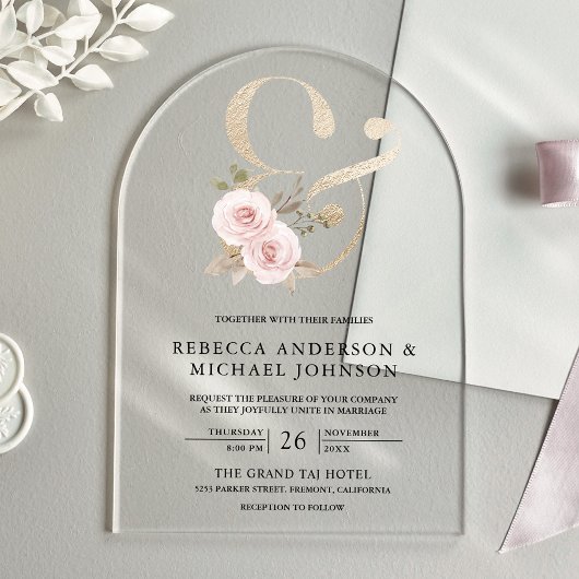 Dusty Rose Blush Floral Ampersand Wedding Acryleinladungen