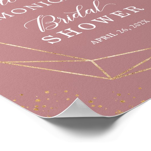 Dusty Rose Blush Floral Gold Brautparty-Zeichen Poster (Ecke)