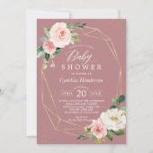 Dusty Rose Blush Floral Gold Geometric Baby Dusche Einladung (Vorderseite)